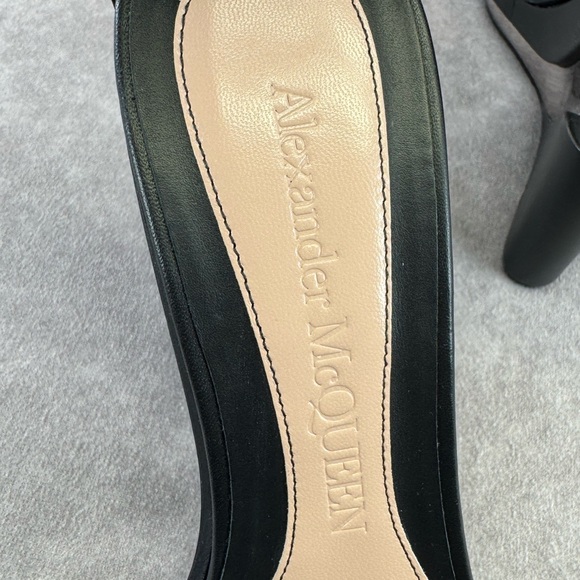 Alexander McQueen Black Leather Trompe L’oeil Wedge Strappy Sandals 8.5 - Picture 8 of 16